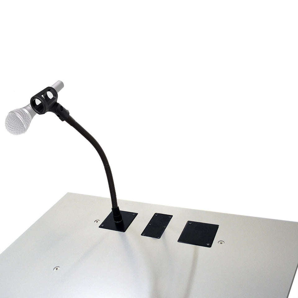 Microphone holder on lectern with wireless microphone
