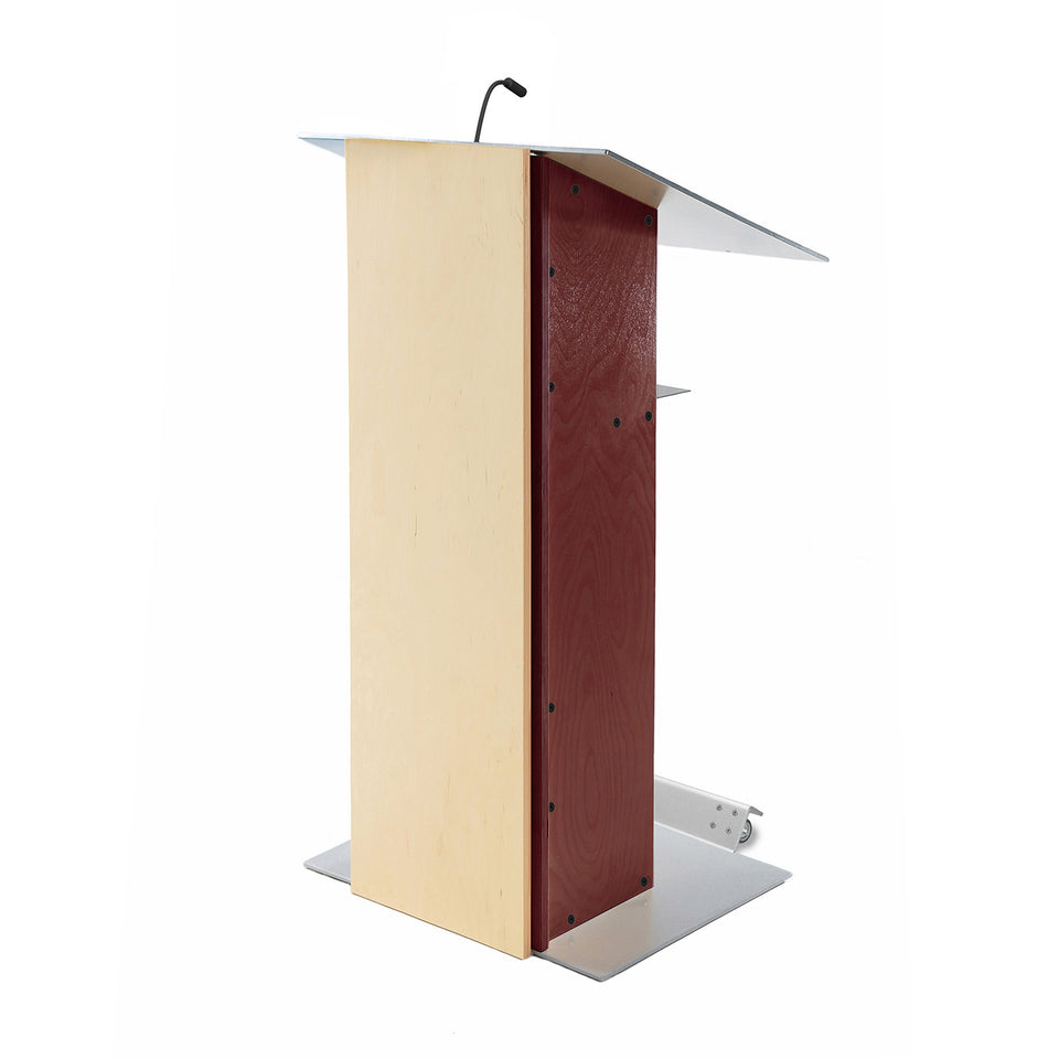 K2 lectern Mahogany / wooden podium with wheels from Urbann Products side view