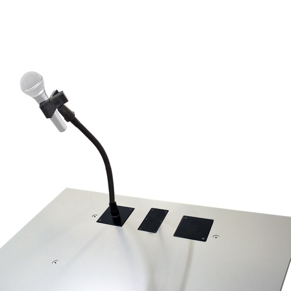 Microphone holder on lectern with wireless microphone