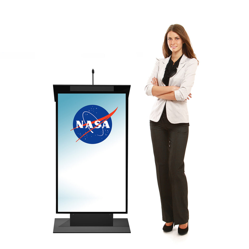 K5 lectern / podium LCD monitor from Urbann Products with woman