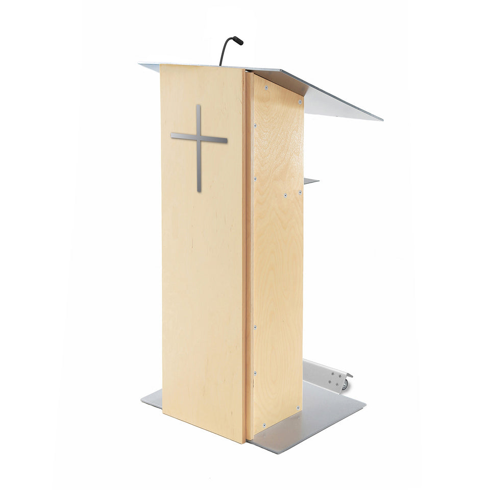 K2 lectern Natural / wooden podium with wheels from Urbann Products side view - Church