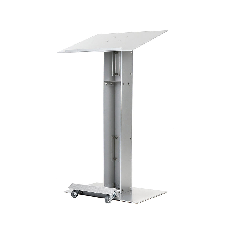 Y5 lectern / podium from Urbann Products - Mahogany - with wheels back view - with cross