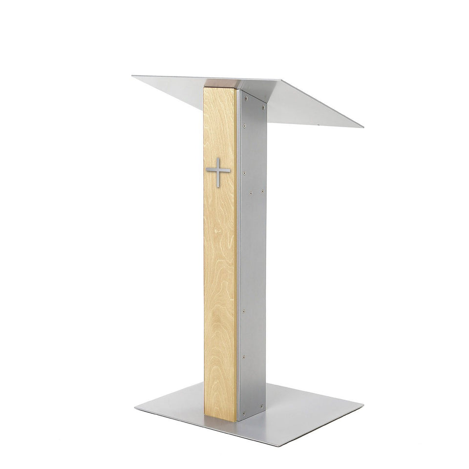 Y5 lectern / podium from Urbann Products - Natural - side view - with cross